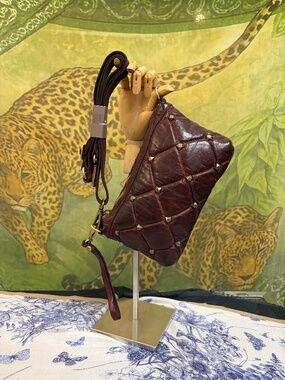 Campomaggi Gold Studded Clutch in Burgundy